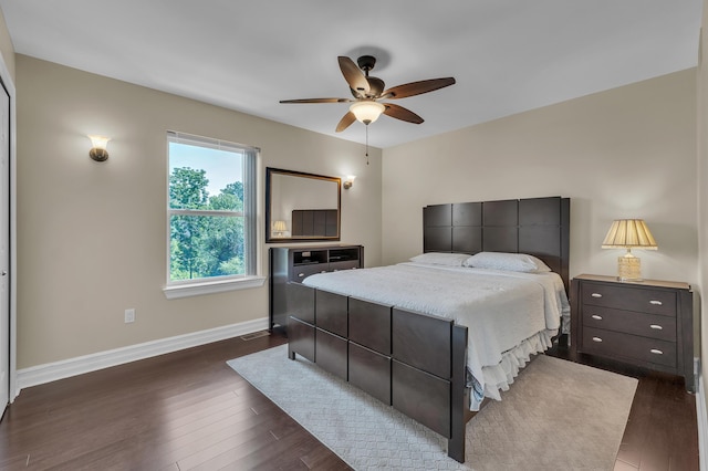 50501 Elmwood Ct, Plymouth, MI 48170 - bedroom featuring dark wood finished floors and ceiling fan