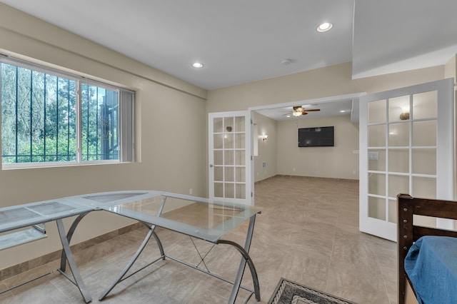 50501 Elmwood Ct, Plymouth, MI 48170 - home office with french doors, a ceiling fan, and recessed lighting
