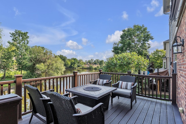 50501 Elmwood Ct, Plymouth, MI 48170 - wooden terrace with a water view and view of scattered trees