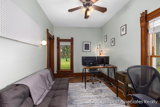 13872 Hastings Rd, Freeport, MI 49325 - home office with wood finished floors and a ceiling fan