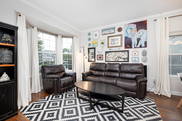 7149 Indian Wells Dr, Ypsilanti, MI 48197 - living room with ornamental molding and dark wood-style flooring