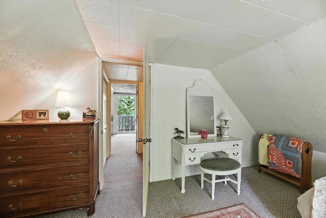 8454 Stickles Rd, Three Oaks, MI 49128 - carpeted bedroom with lofted ceiling and a textured ceiling