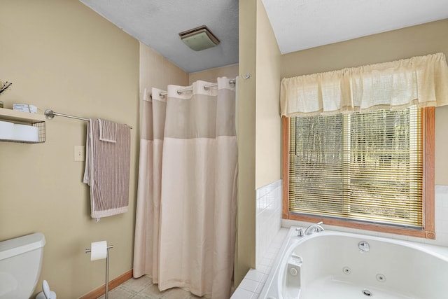 4792 Forest Vale Dr, Pierson, MI 49339 - bathroom with plenty of natural light, a tub with jets, and a shower with curtain