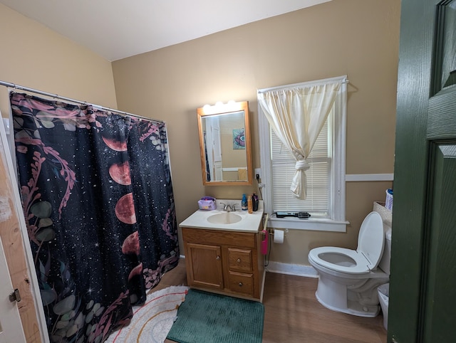 1236 Fulton Ave, Grand Haven, MI 49417 - bathroom with vanity, wood finished floors, and a shower with shower curtain