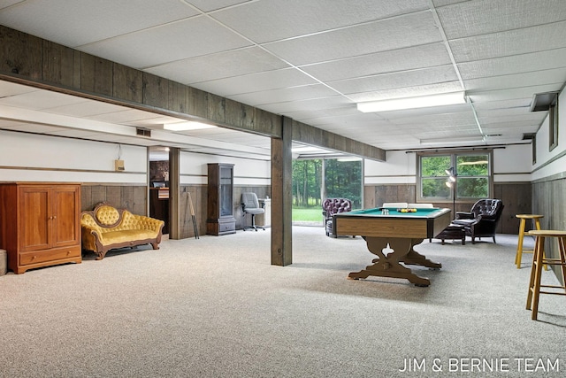 8518 146th Ave, West Olive, MI 49460 - rec room featuring pool table, carpet, wood walls, and wainscoting