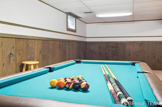 8518 146th Ave, West Olive, MI 49460 - rec room with a drop ceiling, billiards, wooden walls, and wainscoting