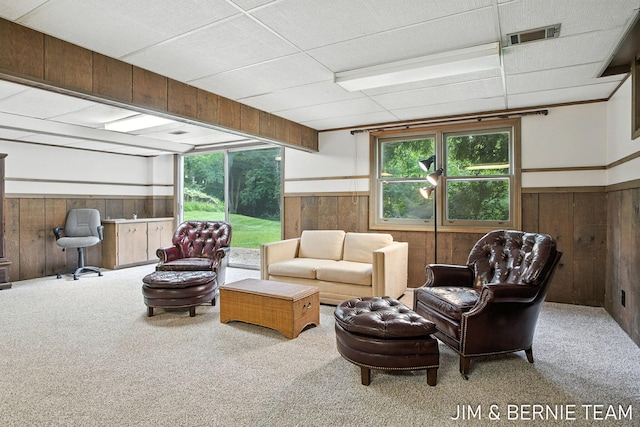 8518 146th Ave, West Olive, MI 49460 - living area with wood walls, carpet floors, plenty of natural light, and wainscoting