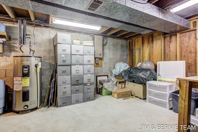 8518 146th Ave, West Olive, MI 49460 - unfinished basement featuring electric water heater and concrete block wall
