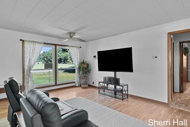 11956 Berrigan Ave NE, Cedar Springs, MI 49319 - living room featuring light wood-type flooring and ceiling fan