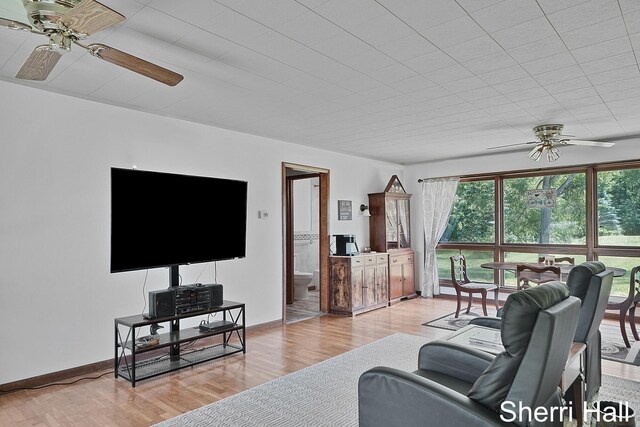 11956 Berrigan Ave NE, Cedar Springs, MI 49319 - living area featuring a ceiling fan and light wood-style floors