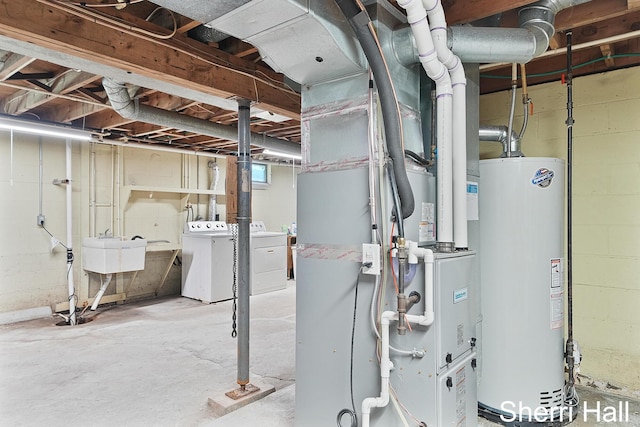 11956 Berrigan Ave NE, Cedar Springs, MI 49319 - unfinished below grade area with water heater, washing machine and dryer, and heating unit