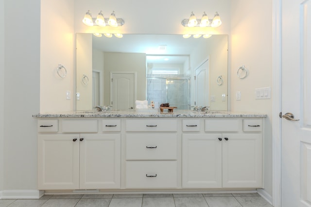 2763 Polson St, Ann Arbor, MI 48105 - full bathroom featuring double vanity, a stall shower, and tile patterned flooring