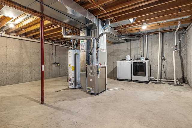 885 Broadway, Benton Harbor, MI 49022 - unfinished basement with water heater, independent washer and dryer, and heating unit