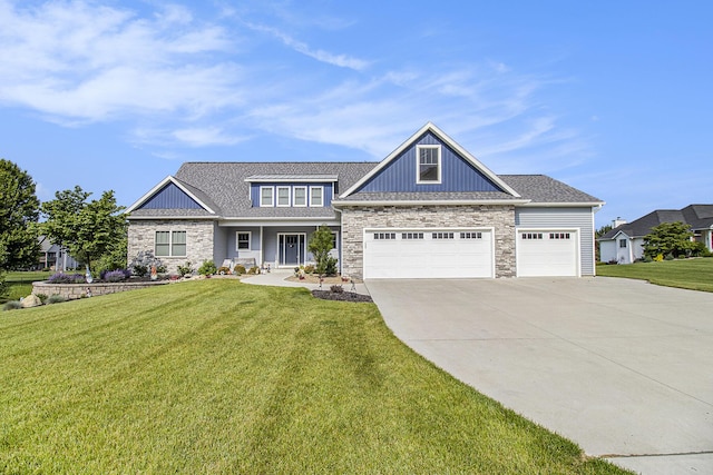 46140 Finch St, Mattawan, MI 49071 - craftsman inspired home with stone siding, driveway, a garage, and a front yard