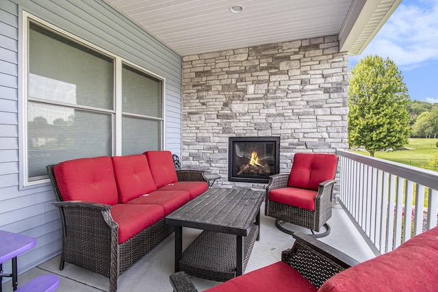 46140 Finch St, Mattawan, MI 49071 - view of patio / terrace featuring an outdoor living space with a fireplace