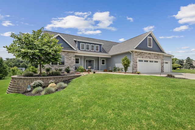 46140 Finch St, Mattawan, MI 49071 - craftsman-style home featuring stone siding, a front lawn, and driveway