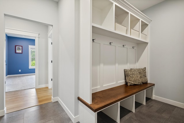 46140 Finch St, Mattawan, MI 49071 - mudroom featuring baseboards and dark wood-style floors