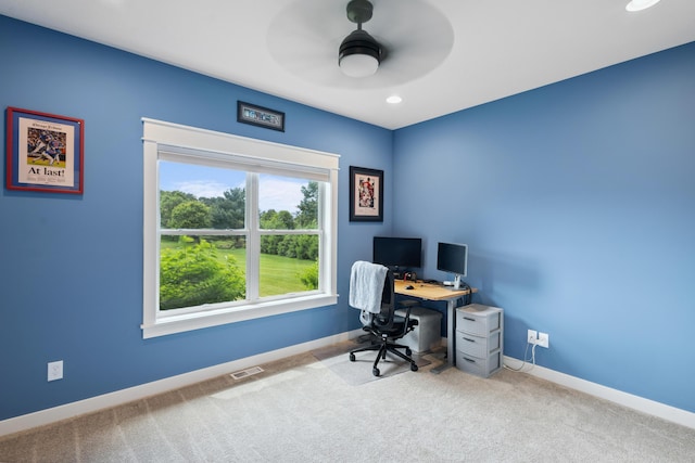 46140 Finch St, Mattawan, MI 49071 - office area with ceiling fan, carpet, and recessed lighting