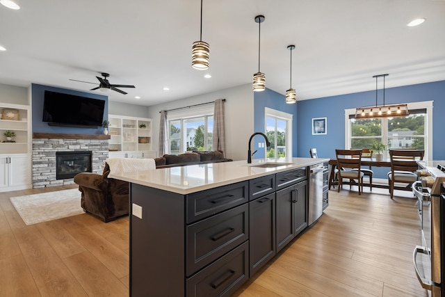 46140 Finch St, Mattawan, MI 49071 - kitchen with ceiling fan, light countertops, healthy amount of natural light, appliances with stainless steel finishes, and recessed lighting