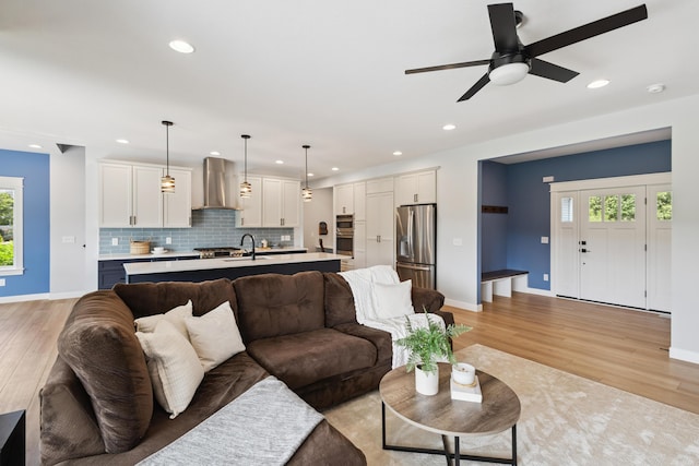 46140 Finch St, Mattawan, MI 49071 - living area with recessed lighting, light wood-style flooring, and a ceiling fan