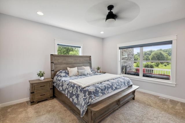 46140 Finch St, Mattawan, MI 49071 - bedroom with light colored carpet, recessed lighting, and a ceiling fan