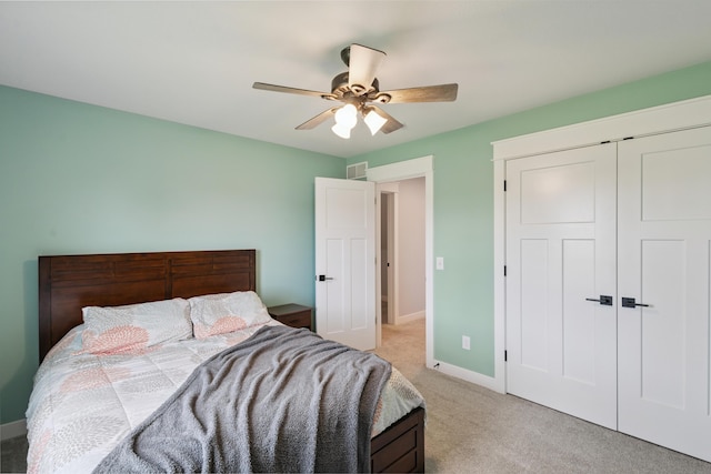 46140 Finch St, Mattawan, MI 49071 - bedroom with light colored carpet, ceiling fan, and a closet
