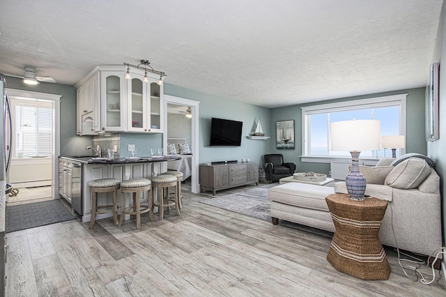 225 N Shore Dr Unit 302, South Haven, MI 49090 - living area featuring ceiling fan, light wood-type flooring, and a textured ceiling