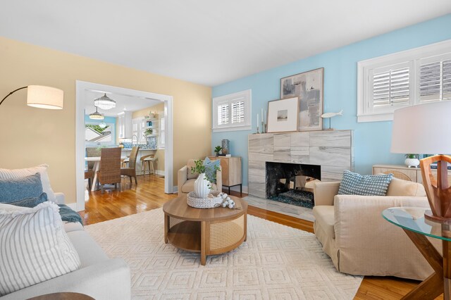 510 Wayne St, Saint Joseph, MI 49085 - living area featuring wood finished floors and a premium fireplace