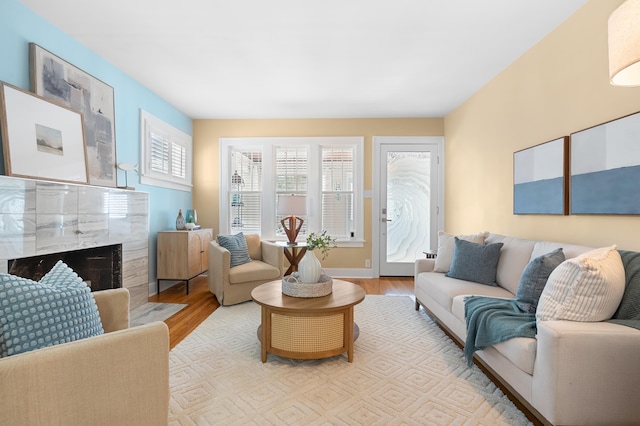 510 Wayne St, Saint Joseph, MI 49085 - living area featuring wood finished floors and a high end fireplace
