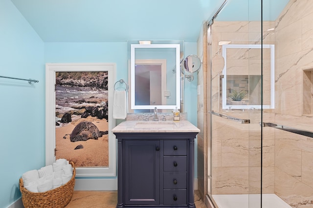510 Wayne St, Saint Joseph, MI 49085 - bathroom featuring vanity and a shower stall