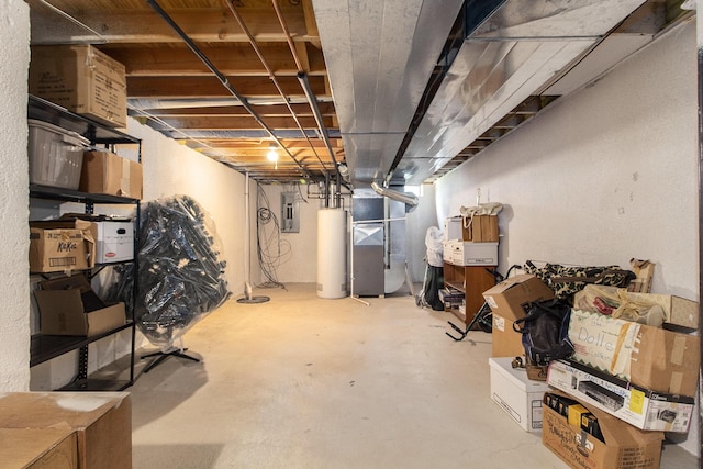 5836 S Ashford Way, Ypsilanti, MI 48197 - unfinished basement with water heater, heating unit, and electric panel
