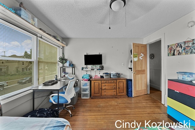 187 Centennial St, Sparta, MI 49345 - bedroom featuring wood finished floors, a textured ceiling, and a ceiling fan