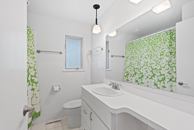 48002 Ridge Rd, New Buffalo, MI 49117 - full bathroom with tile walls, vanity, tile patterned flooring, and a shower with shower curtain