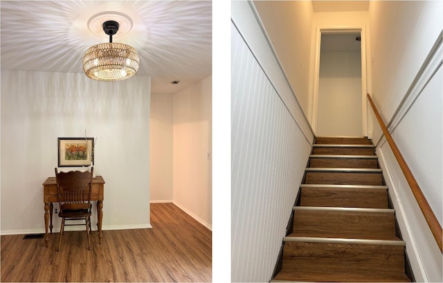 285 Brookside Dr, Ann Arbor, MI 48105 - stairway with a chandelier and wood finished floors