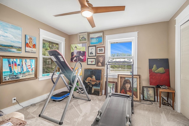 6667 W River Rd NE, Belmont, MI 49306 - exercise room featuring carpet and a ceiling fan