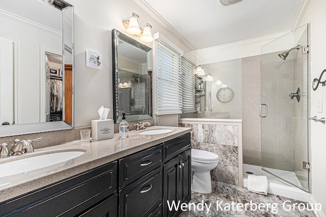 1033 Lumina Dr, Jenison, MI 49428 - full bathroom with ornamental molding, a stall shower, double vanity, and a walk in closet