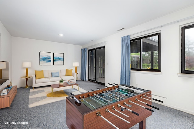 2623 Meade Ct, Ann Arbor, MI 48105 - game room featuring carpet flooring, healthy amount of natural light, and recessed lighting