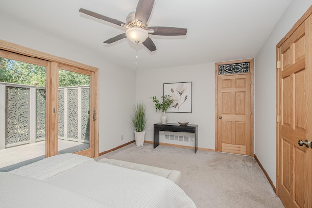 7532 Dell Rd, Saline, MI 48176 - bedroom with access to exterior, light colored carpet, and a ceiling fan
