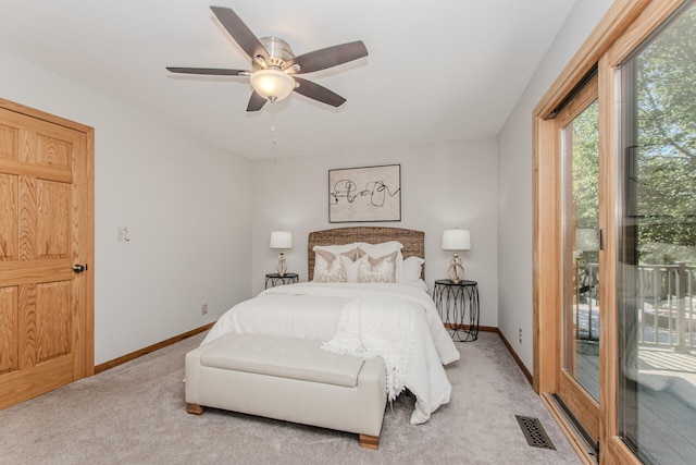 7532 Dell Rd, Saline, MI 48176 - bedroom featuring light colored carpet, access to exterior, and ceiling fan