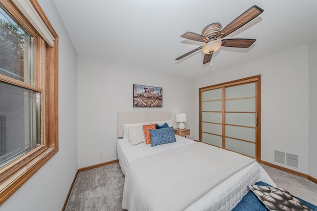 7532 Dell Rd, Saline, MI 48176 - bedroom featuring carpet, a ceiling fan, and a closet