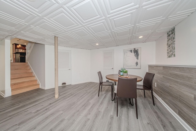 7532 Dell Rd, Saline, MI 48176 - dining room featuring an ornate ceiling, stairs, light wood-style floors, and recessed lighting