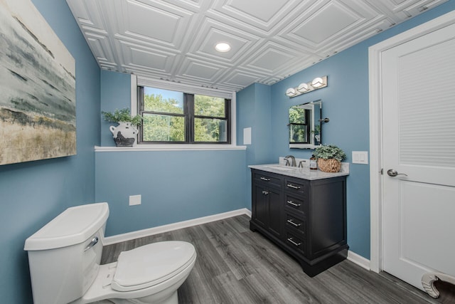 7532 Dell Rd, Saline, MI 48176 - bathroom with an ornate ceiling, vanity, and wood finished floors