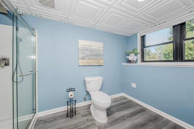 7532 Dell Rd, Saline, MI 48176 - bathroom featuring a shower stall, wood finished floors, and an ornate ceiling