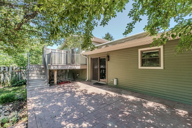 7532 Dell Rd, Saline, MI 48176 - rear view of house with stairway, a patio, and a deck