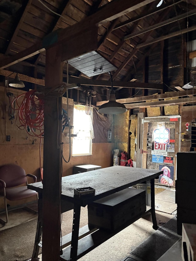 22347 5 Mile Rd, Morley, MI 49336 - miscellaneous room with lofted ceiling and a workshop area