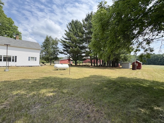 22347 5 Mile Rd, Morley, MI 49336 - view of grassy yard featuring a shed