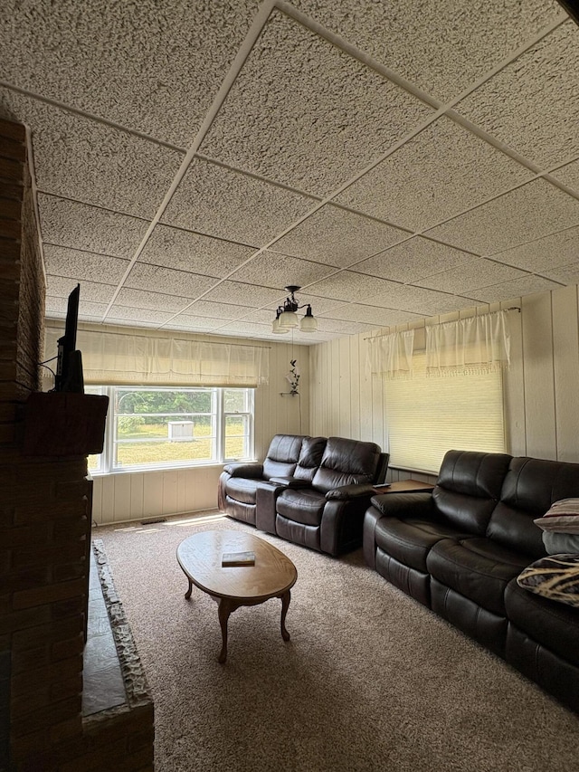 22347 5 Mile Rd, Morley, MI 49336 - living area featuring carpet and wood walls