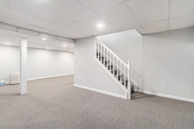 7400 Willow Creek Dr, Ypsilanti, MI 48197 - finished below grade area featuring carpet flooring, stairs, a drop ceiling, and recessed lighting