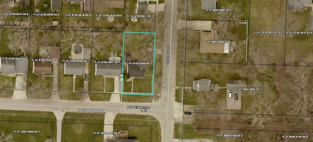 111 Butternut St, Three Oaks, MI 49128 - aerial map of property and surrounding area featuring property parcel outlined