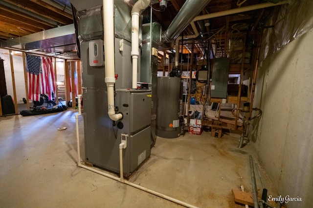 622 Cedar Square St, Holland, MI 49423 - utility room featuring water heater, electric panel, and heating unit